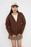 Kahverengi Oversize/Geniş Kalıp V yaka Full Düğme Kapama Kalın Esnek Örme Sweatshirt TWOAW26SW00013