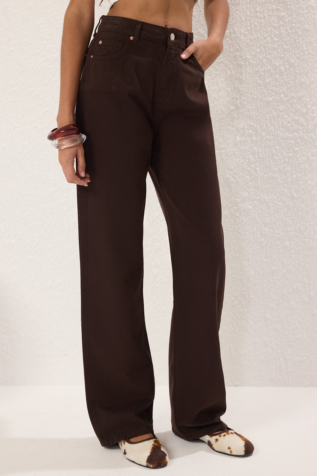Trendyolmilla Lacivert Yüksek Bel Wide Leg Geniş Paça %100 Pamuk Non-Stretch Jeans TWOSS22JE0242