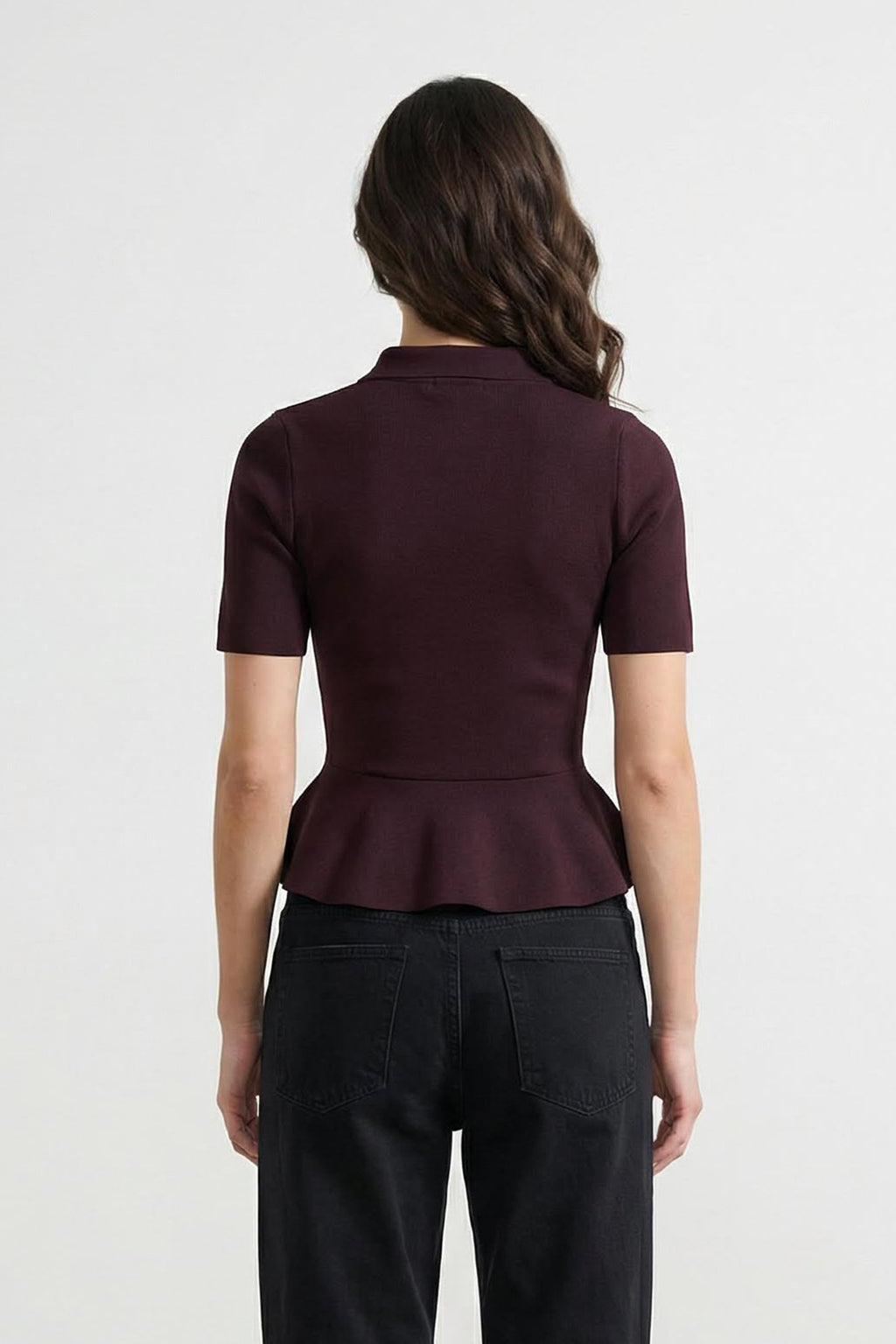 Mürdüm Peplum/Belden Oturmalı Düğme Detaylı Triko Bluz TWOSS26BZ00158