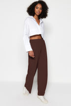 Trendyolmilla Antrasit Wide Leg/Rahat Kesim Yüksek Bel Esnek Pantolon TWOSS23PL00129