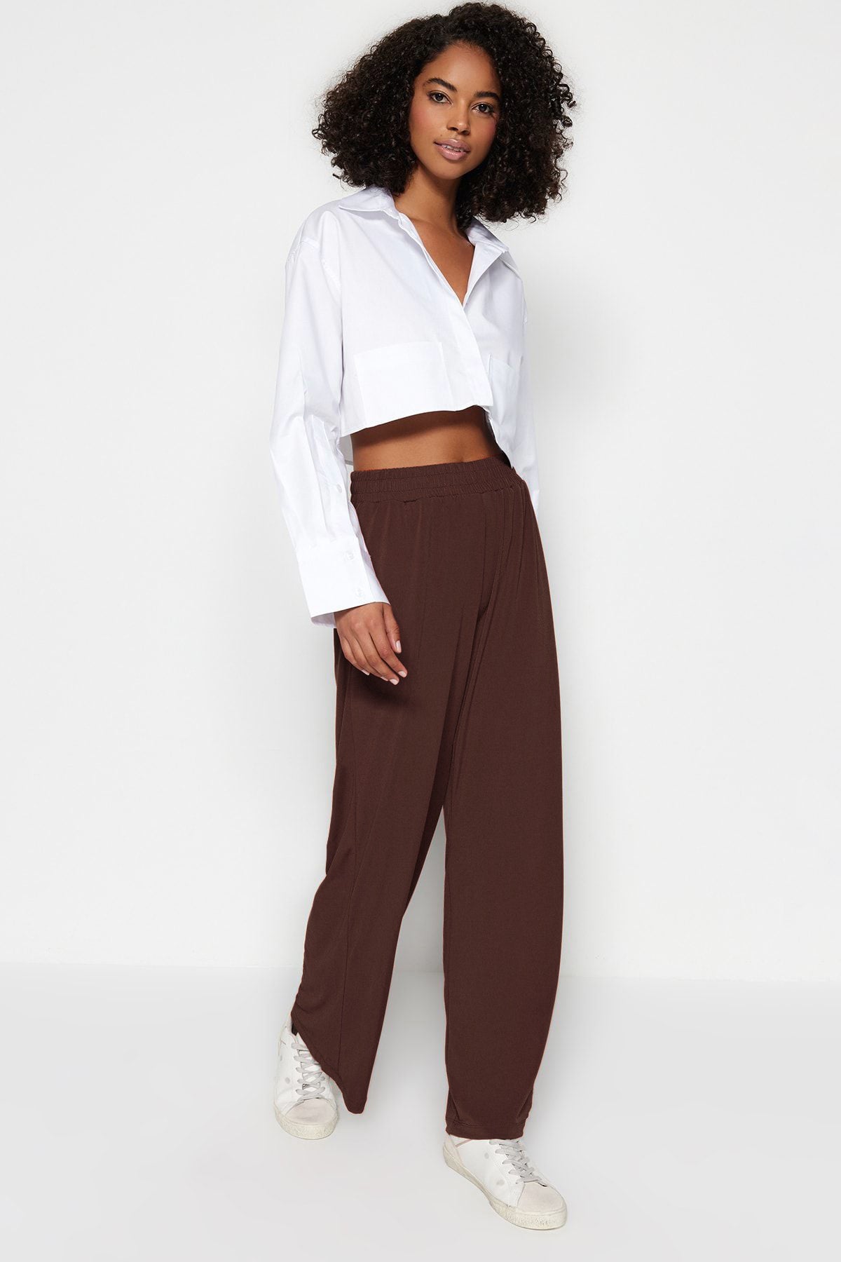Trendyolmilla Antrasit Wide Leg/Rahat Kesim Yüksek Bel Esnek Pantolon TWOSS23PL00129
