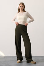 Haki Beli Lastikli Wide Leg/Geniş Paça Pantolon TWOAW26PL00132