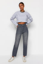Trendyolmilla Beyaz Yüksek Bel Mom %100 Pamuk Non-Stretch Jeans TWOAW24JE00076