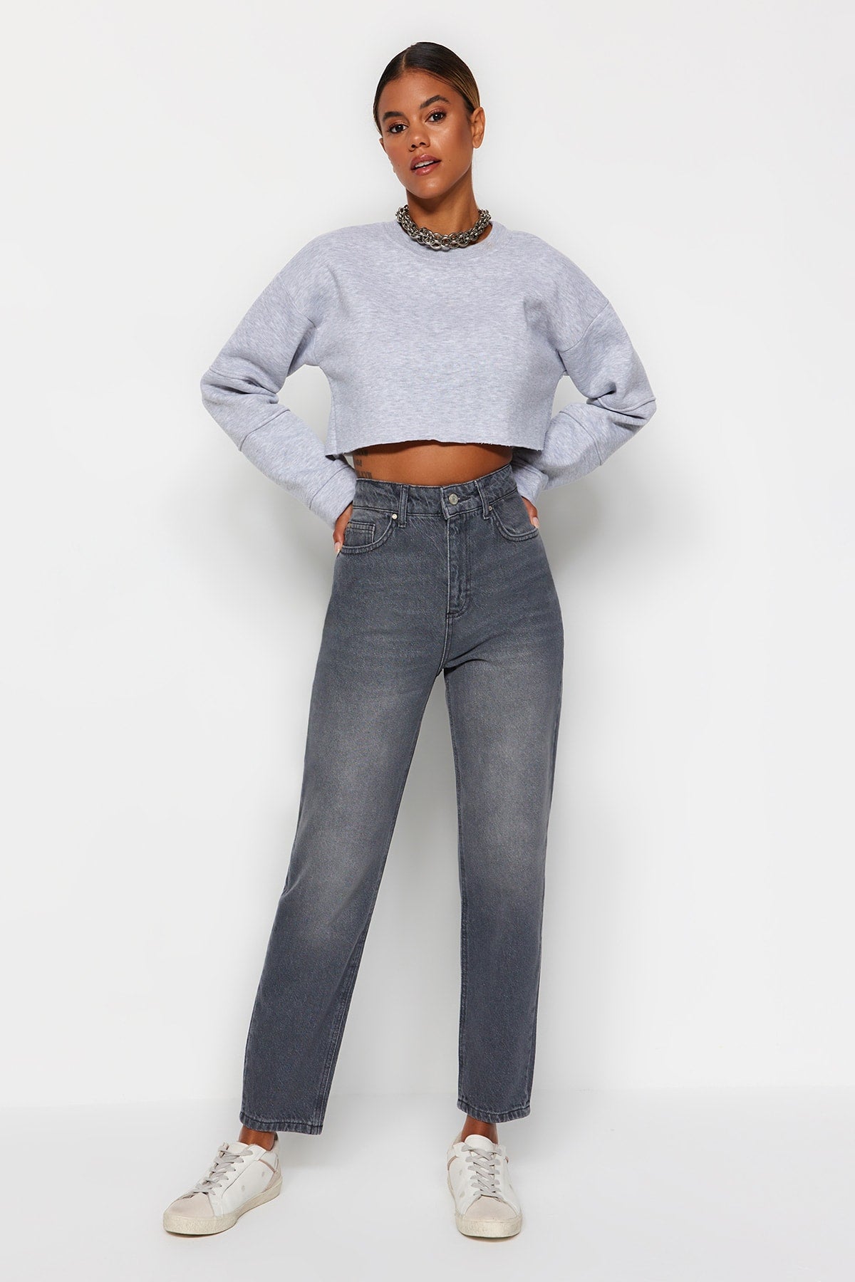 Trendyolmilla Beyaz Yüksek Bel Mom %100 Pamuk Non-Stretch Jeans TWOAW24JE00076