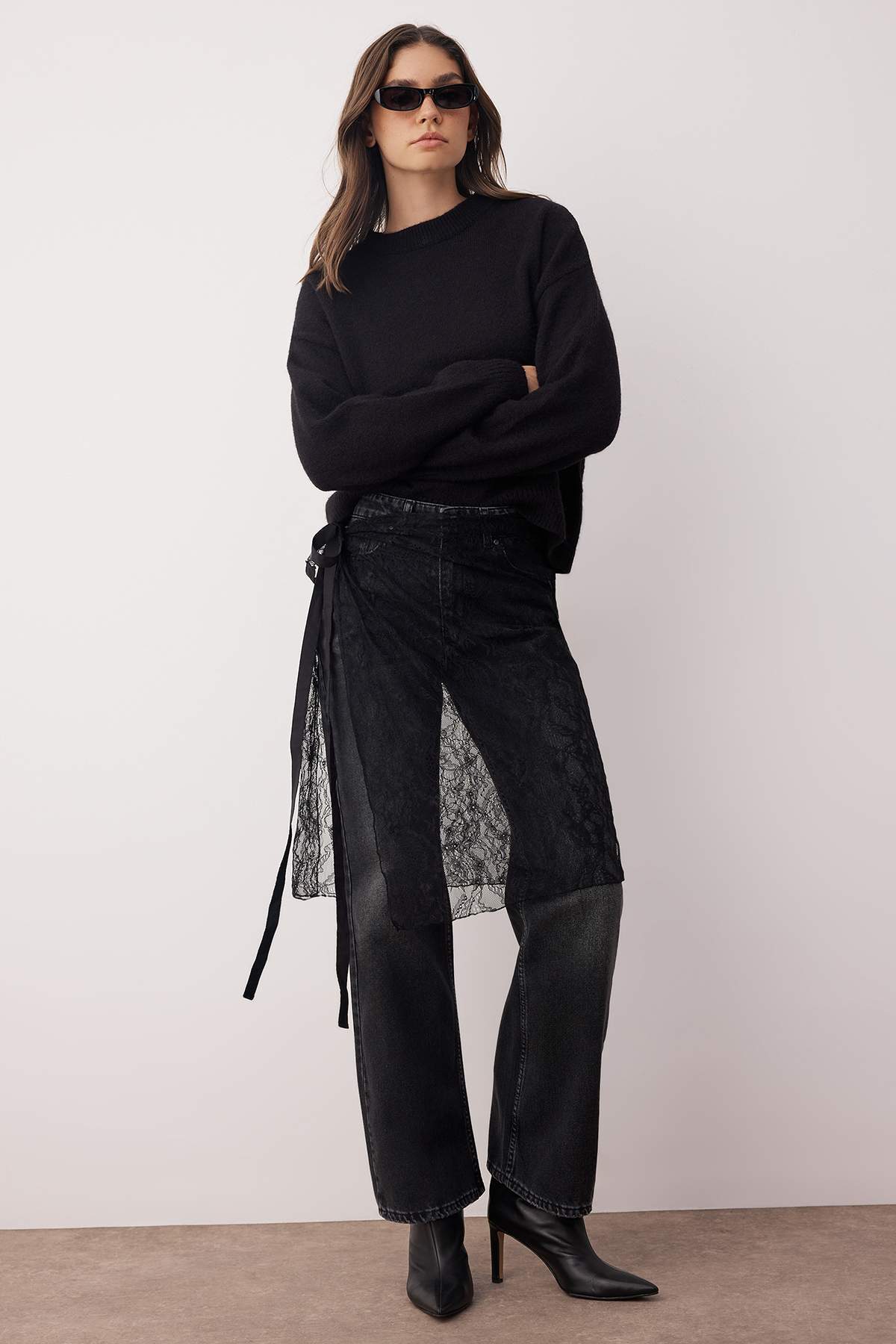 Trendyolmilla Antrasit Yüksek Bel Geniş Paça Wide Leg Jeans TWOAW26JE00083