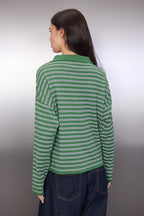 Trendyolmilla Wardrobe Essentials Yeşil Premium İplik/Özel İplikli Geniş Kalıp Çizgili Triko Kazak TWOAW26KZ00195