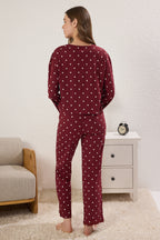 Trendyolmilla Kahverengi %100 Pamuklu Puantiye ve Kalpli Örme Pijama Takımı THMAW25PT00039