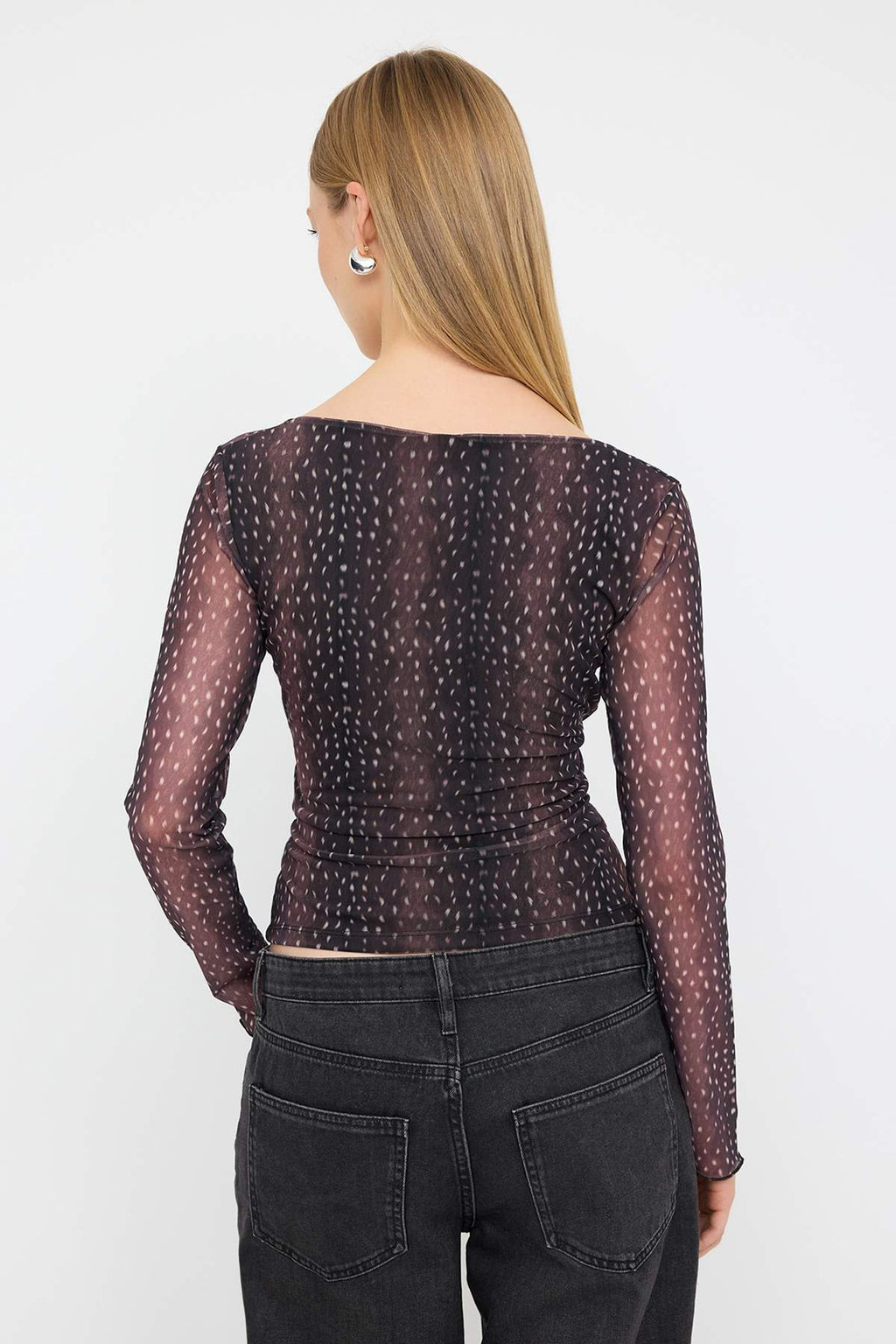 Trendyolmilla Teen Kahverengi Animal Anvelop Fitted/Vücuda Oturan Örme Bluz TWOAW26BZ00226