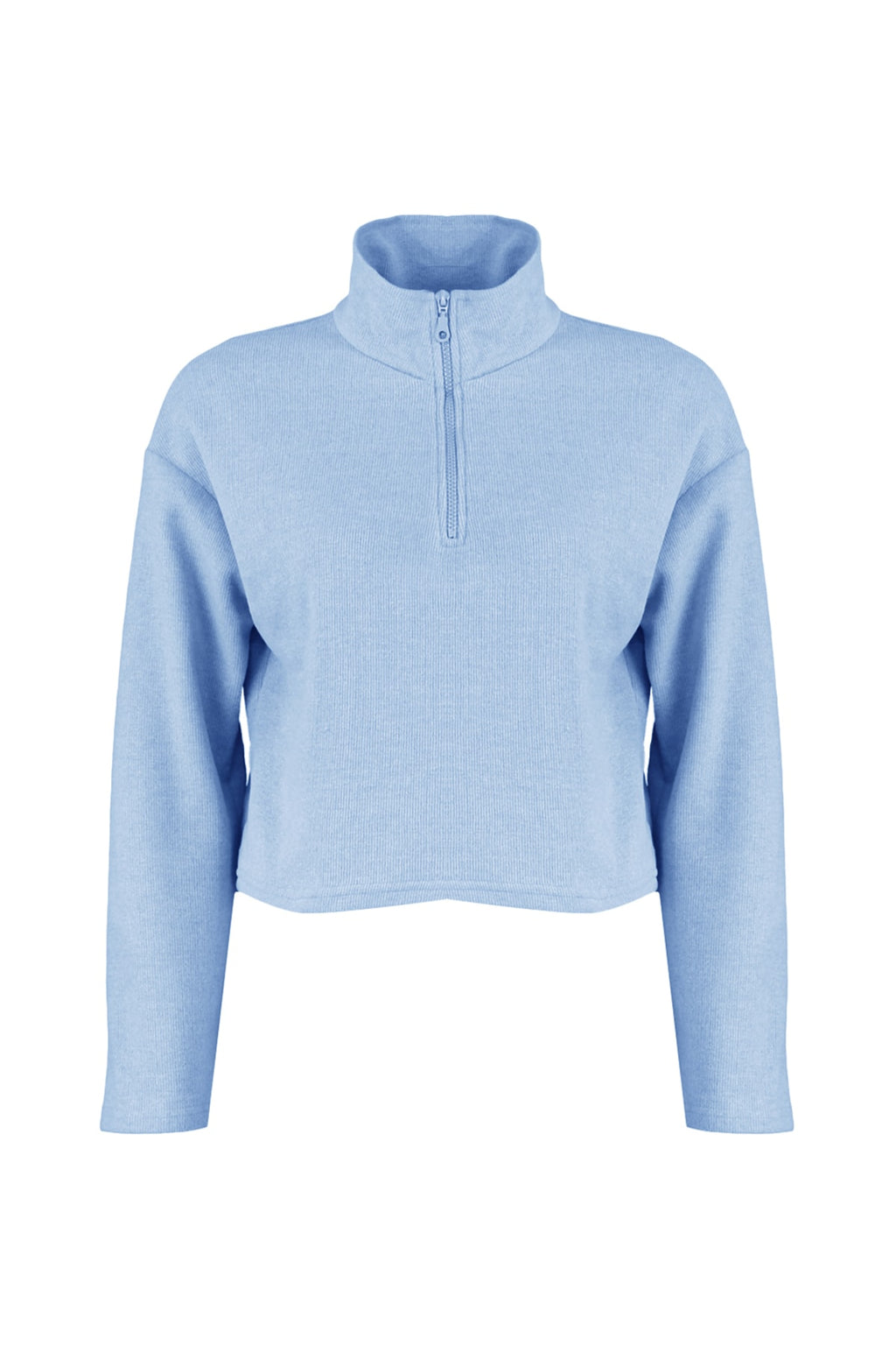 Trendyolmilla Mavi Selanik/Triko Görünümlü Fermuarlı Yaka Regular/Normal Kalıp Örme Sweatshirt TWOAW22SW0732