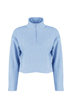 Trendyolmilla Mavi Selanik/Triko Görünümlü Fermuarlı Yaka Regular/Normal Kalıp Örme Sweatshirt TWOAW22SW0732