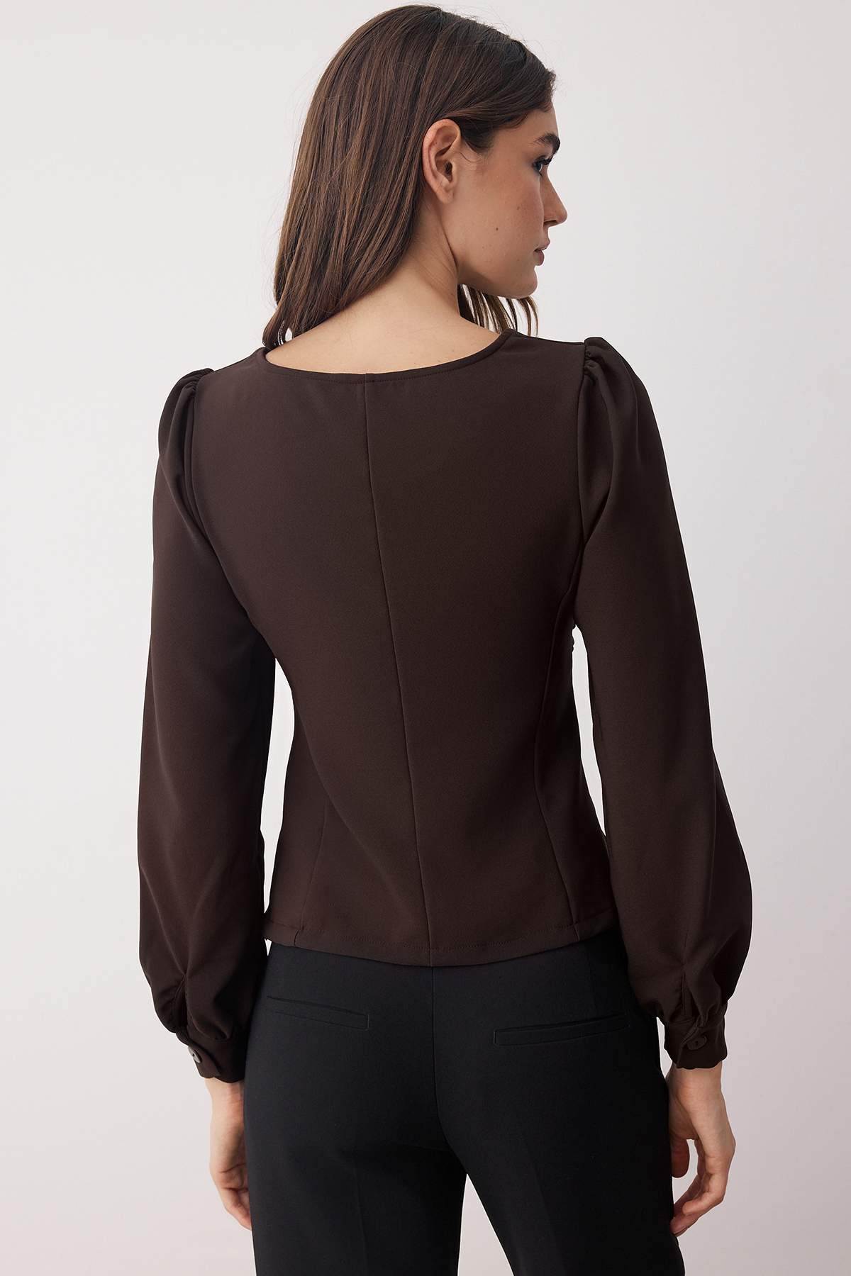 Trendyolmilla Haki Büzgü Detaylı Dokuma Bluz TWOAW23BZ00633 B