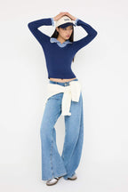Trendyolmilla Kahverengi Ekose/Kareli Fitted/Vücuda Oturan Dokuma Detaylı Örme Bluz TWOAW26BZ00008