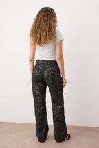 Çok Renkli Leopar Desenli Yüksek Bel Wide Leg Geniş Paça Jeans TWOAW26JE00154