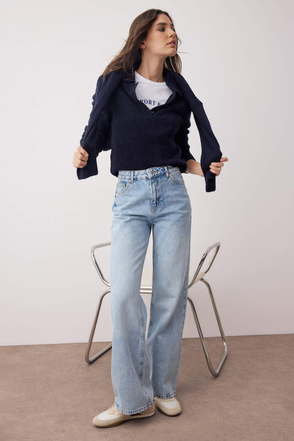 Trendyolmilla Koyu Mavi  Yüksek Bel Wide Leg Jeans TWOAW26JE00074
