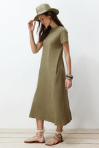 Trendyolmilla Haki Cepli Bisiklet Yaka A-Line Örme Midi Elbise TWOSS24EL00169