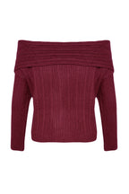 Trendyolmilla Bordo Yumuşak Dokulu Carmen Yaka Triko Kazak TWOAW25KZ00076