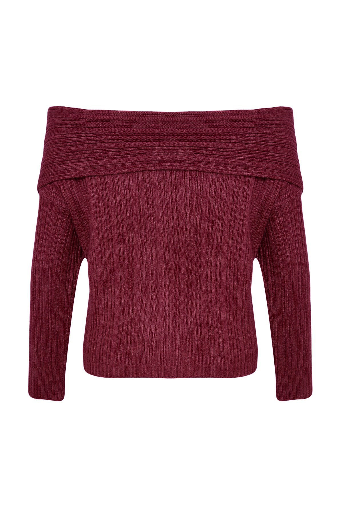 Trendyolmilla Bordo Yumuşak Dokulu Carmen Yaka Triko Kazak TWOAW25KZ00076