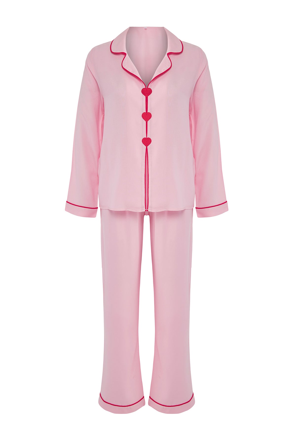 Trendyolmilla Beyaz Kalp Nakışlı Biyeli Viskon Dokuma Pijama Takımı THMAW25PT00179
