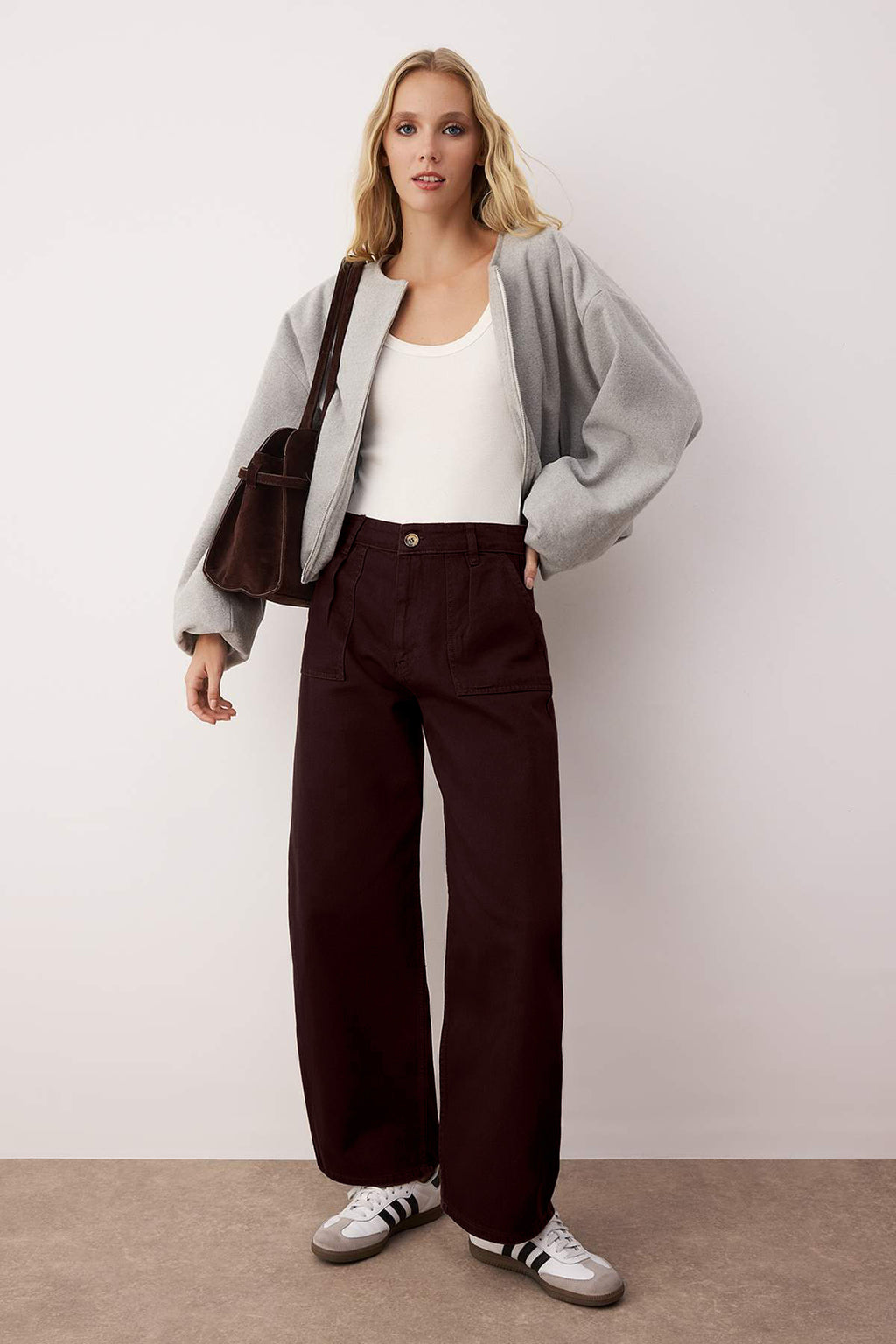 Trendyolmilla Haki Barrel Kalıp %100 Pamuk Gabardin Pantolon TWOAW26PL00084