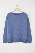 Trendyolmilla Indigo Yünlü Kayık Yaka Basic Triko Kazak TWOAW25KZ00010