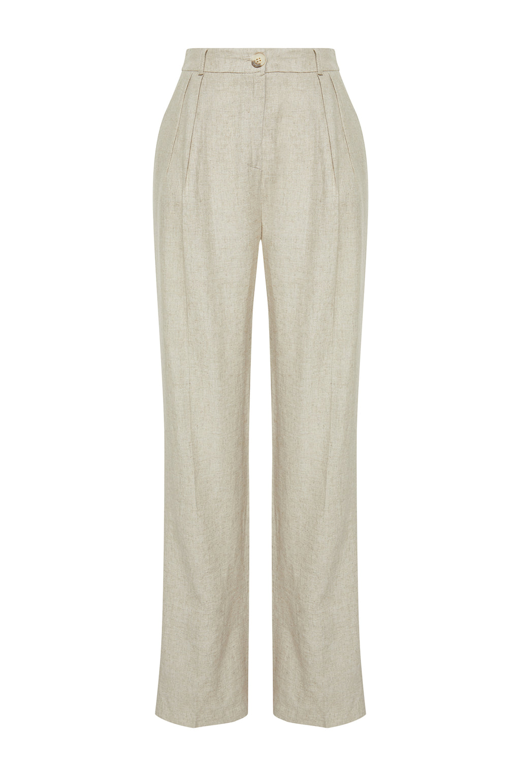 Bej Nervürlü Wide Leg/Geniş Paça Pamuk Keten Dokuma Pantolon TWOSS24PL00062