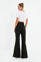 Siyah Flare İspanyol Paça Paçası Yırtmaç Detaylı Bootcut Dokuma Kumaş Pantolon TWOAW22PL0046