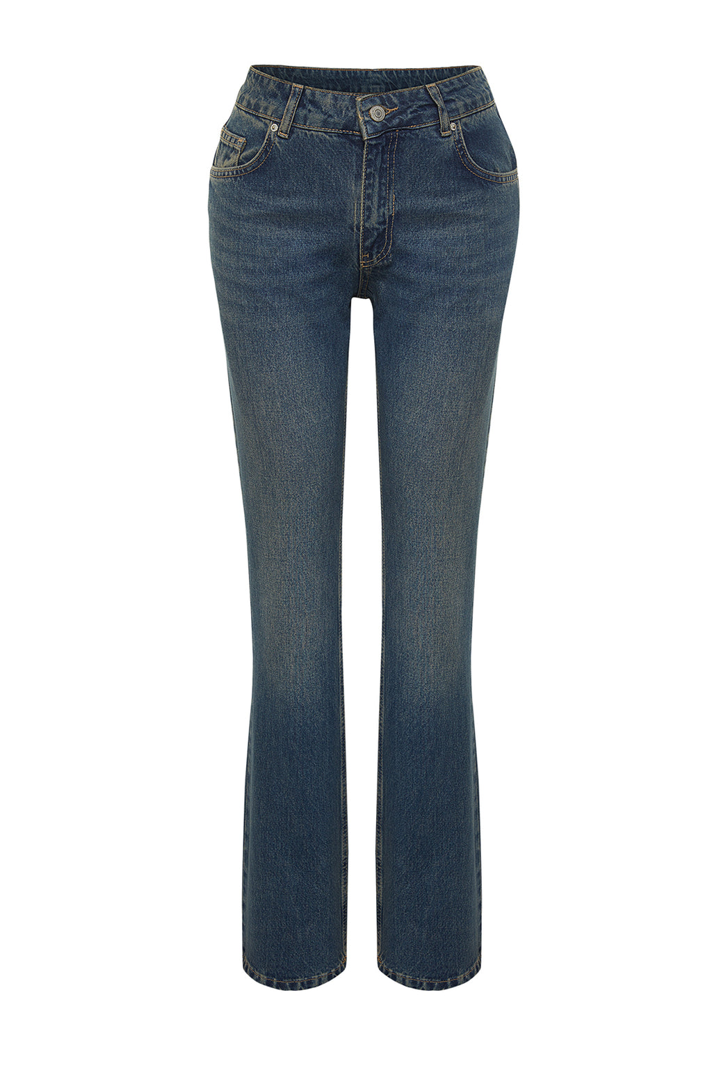 Koyu Mavi Düşük Bel Düz Kesim Straight %100 Pamuk Non-Stretch Jeans TWOSS24JE00100