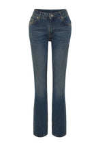 Koyu Mavi Düşük Bel Düz Kesim Straight %100 Pamuk Non-Stretch Jeans TWOSS24JE00100