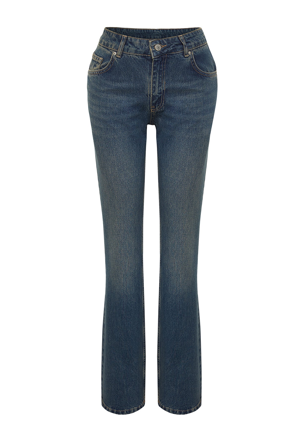 Koyu Mavi Düşük Bel Düz Kesim Straight %100 Pamuk Non-Stretch Jeans TWOSS24JE00100