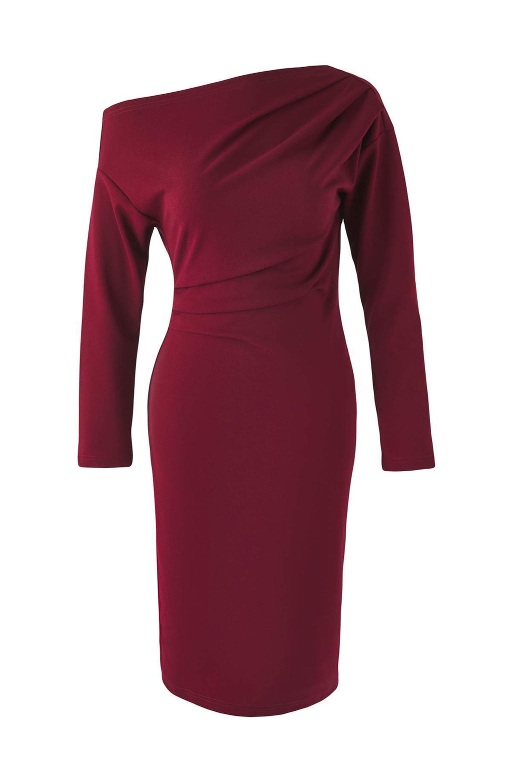 Trendyolmilla Bordo Düz Midi Asimetrik Yaka Örme Elbise TWOAW26EL00106