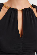 Trendyolmilla Koyu Kahverengi Pencere/Cut Out Detaylı Aksesuarlı Örme Bluz TPRAW24BZ00053