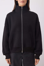 Trendyolmilla Siyah Oversize/Geniş Kalıp Fermuarlı Dik Yaka Kalın Örme Sweatshirt TWOAW26SW00070