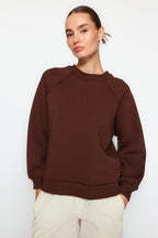Yağ Yeşili Relaxed/Rahat Kalıp Basic Reglan Kol Bisiklet Yaka Örme Sweatshirt TWOAW24SW00104