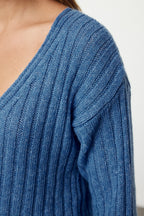 Trendyolmilla Koyu Mavi Merserize Görünümlü Yünlü Geniş Kalıp Basic Triko Kazak TWOAW23KZ01844