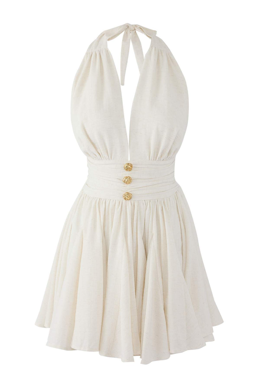 Trendyolmilla Ekru Belden Açılan/Skater Düşme Detaylı Kısa/Mini Elbise TPRSS25EL00319