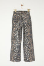 Trendyolmilla Çok Renkli Leopar Desenli Kahverengi Yüksek Bel Orta Esnek Wide Leg Jeans TWOAW25JE00309