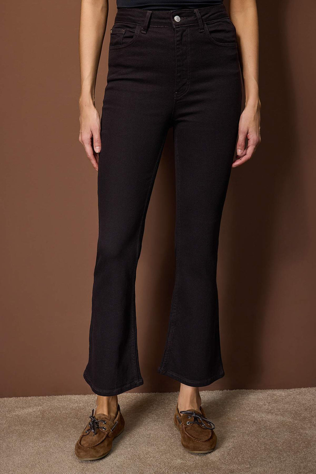 Kahverengi Yüksek Bel Comfort/Esnek Crop Flare Jeans TWOAW26JE00278