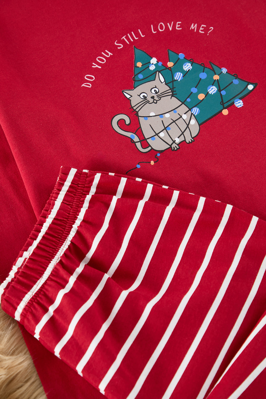 Trendyolmilla Kadın Couple/Çift Lacivert %100 Pamuklu Çizgili Yılbaşı Temalı Örme Pijama Takımı THMAW25PT00164