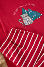 Trendyolmilla Kadın Couple/Çift Lacivert %100 Pamuklu Çizgili Yılbaşı Temalı Örme Pijama Takımı THMAW25PT00164