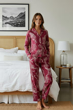 Trendyolmilla Bordo Kaplan Desenli Viskon Dokuma Pijama Takımı THMAW24PT00092