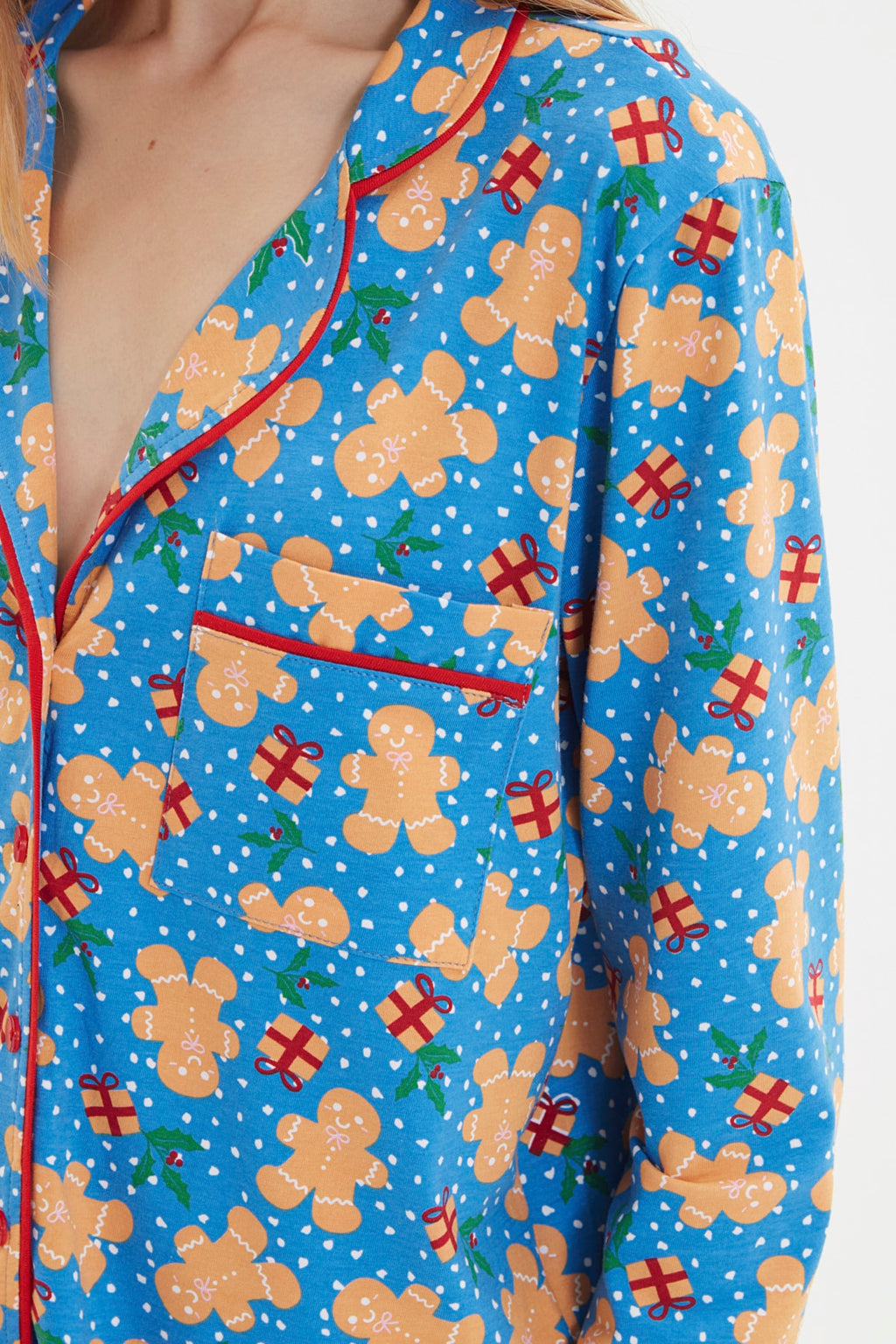 Trendyolmilla Mavi %100 Pamuklu Yılbaşı Temalı Örme Pijama Takımı THMAW22PT1204