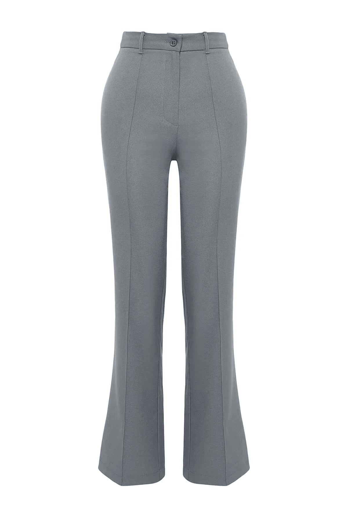 Trendyolmilla Indigo Straight/Düz Kesim Yüksek Bel Nervür Dikişli Dokuma Pantolon TWOSS21PL0093