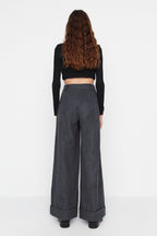 Trendyolmilla Siyah Wide Leg/Geniş Paça Yüksek Bel Dokuma  Pantolon TWOAW23PL00302