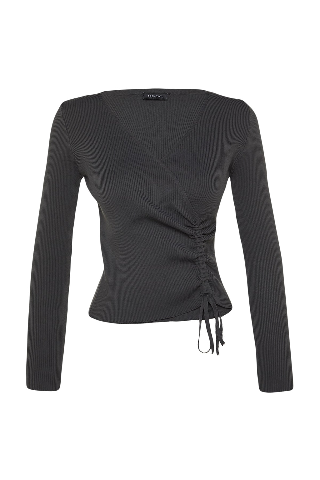Trendyolmilla Antrasit Kruvaze Büzgü Detaylı Triko Kazak TWOAW23KZ00828