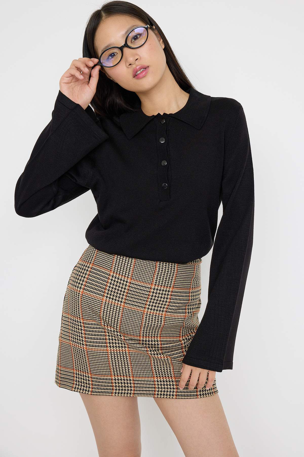 Trendyolmilla Teen Siyah*001 Polo Yaka Düz Triko Kazak TWOAW26KZ00121