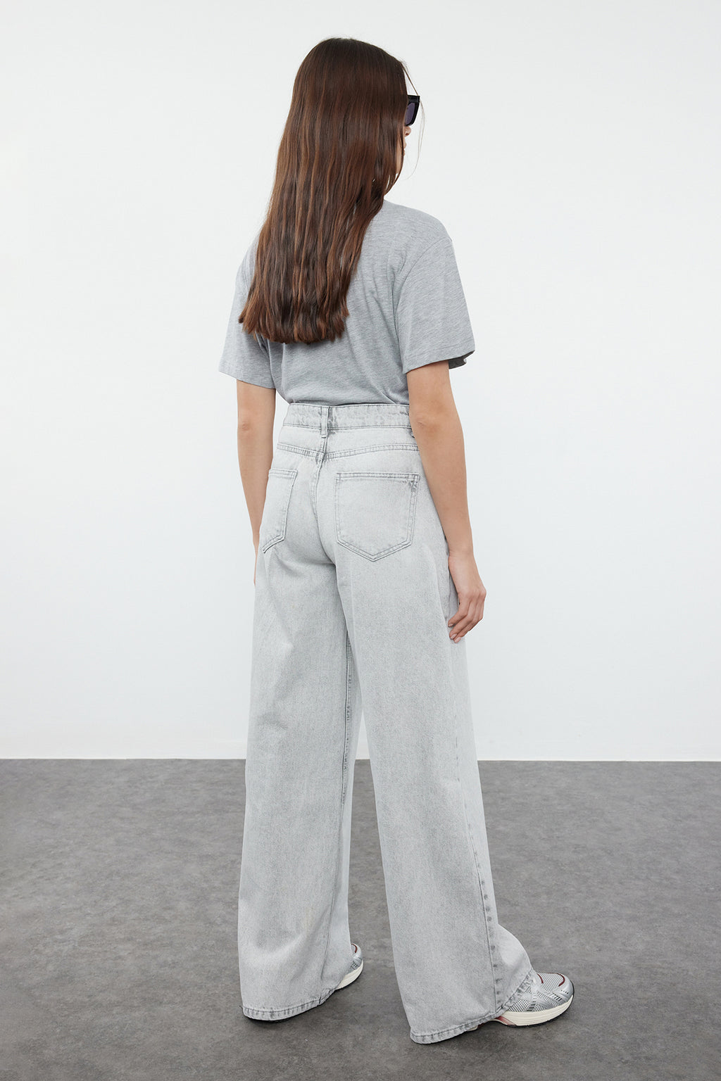 Gri Yüksek Bel Ekstra Geniş Paça Wide Leg Palazzo Geniş Paça %100 Pamuk Jeans TWOAW25JE00102