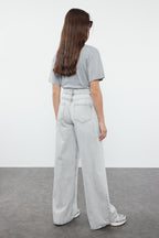 Gri Yüksek Bel Ekstra Geniş Paça Wide Leg Palazzo Geniş Paça %100 Pamuk Jeans TWOAW25JE00102