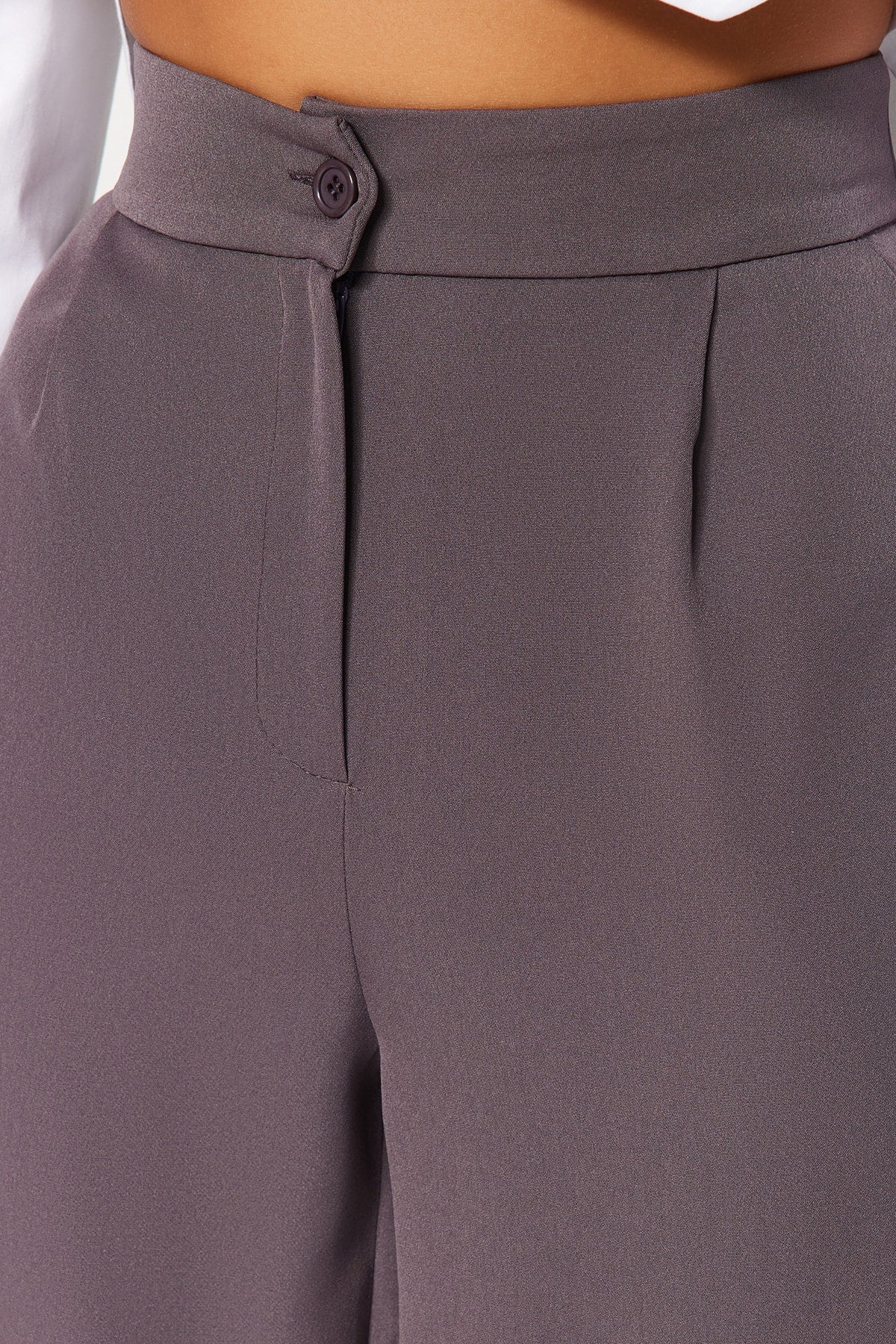 Trendyolmilla Antrasit Wide Leg/Geniş Paça Dokuma Kumaş Pantolon TWOAW22PL0139