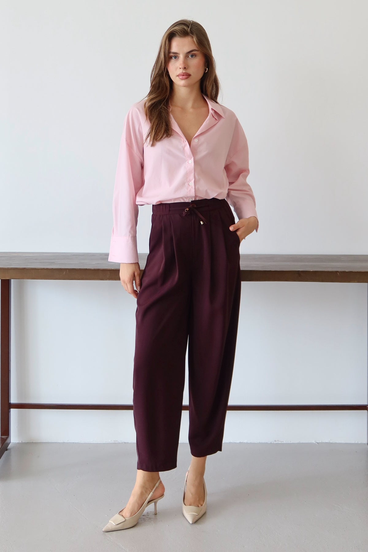 Trendyolmilla Mürdüm Şalvar/Harem Bağcıklı Pantolon TWOSS25PL00126