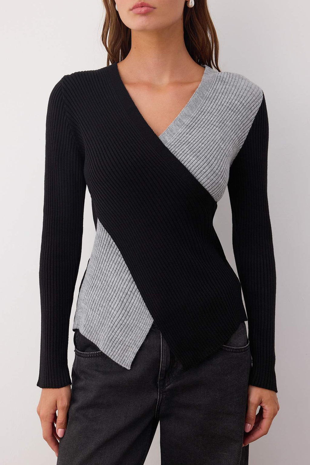 Trendyolmilla Saks*001 Fitted/Vücuda Oturan Kruvaze İnce Triko Kazak TWOAW26KZ00178